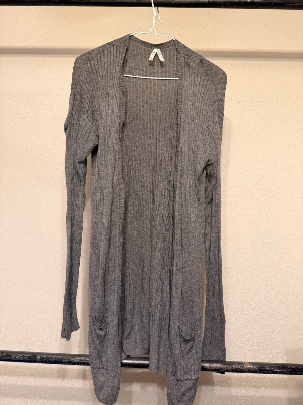Mudd Gray Ribbed Open-Front Long Cardigan